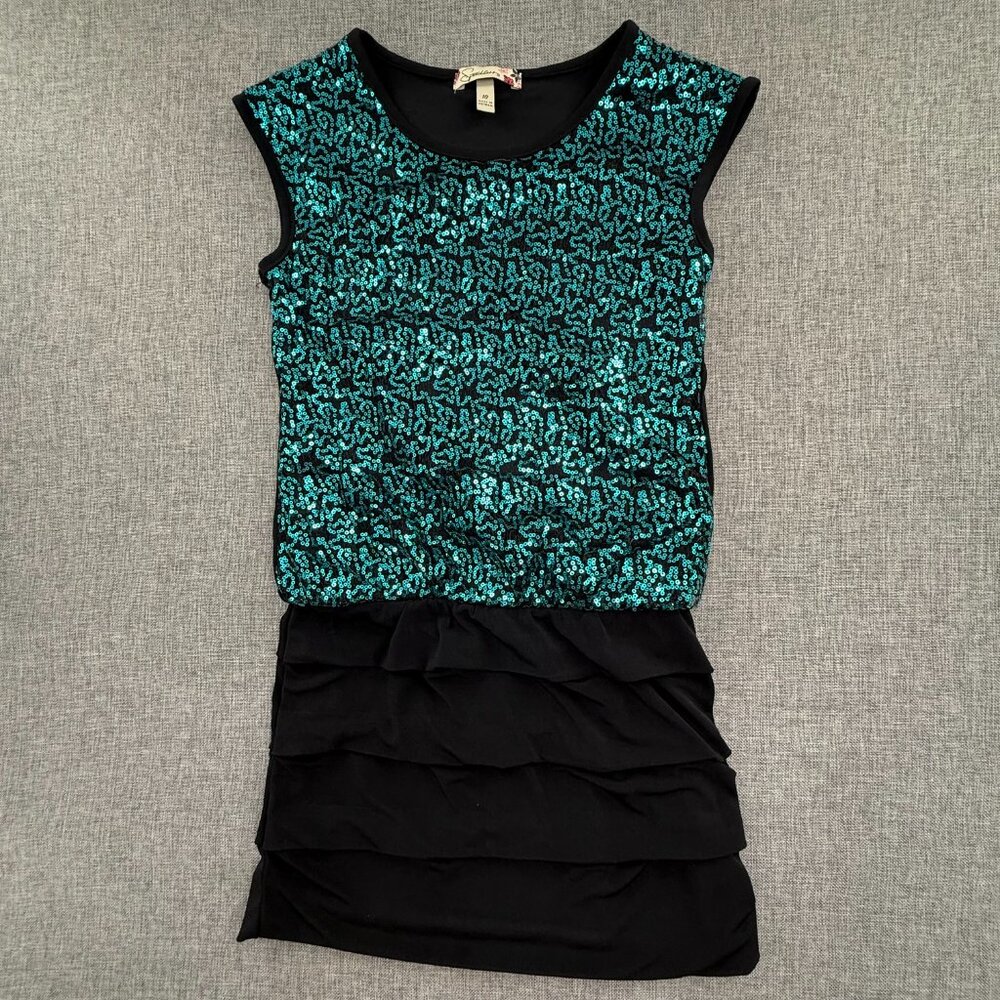 Speechless Sequin Party‎ Dress Sleeveless Round Neck Juniors 10 Teal Black